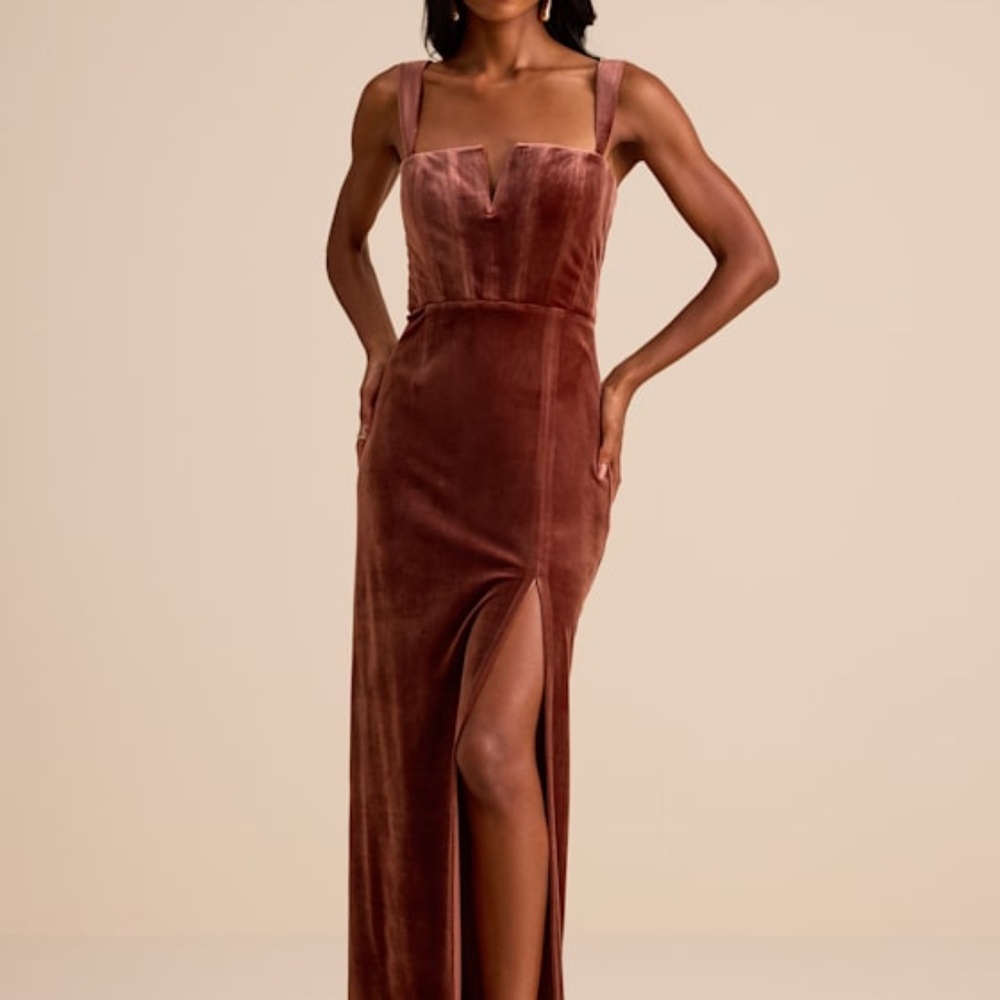 Lulus Pristine Luxury Dark Mauve Velvet Bustier Maxi Dress Brown - Size L